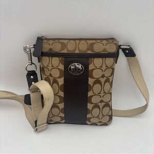 Coach Signature Brown and Cream‎ Messenger Bag